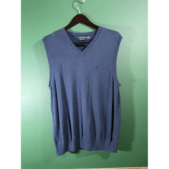 Nautica - Men's Blue V-Neck Sweater Vest - Size L - Picture 1 of 6